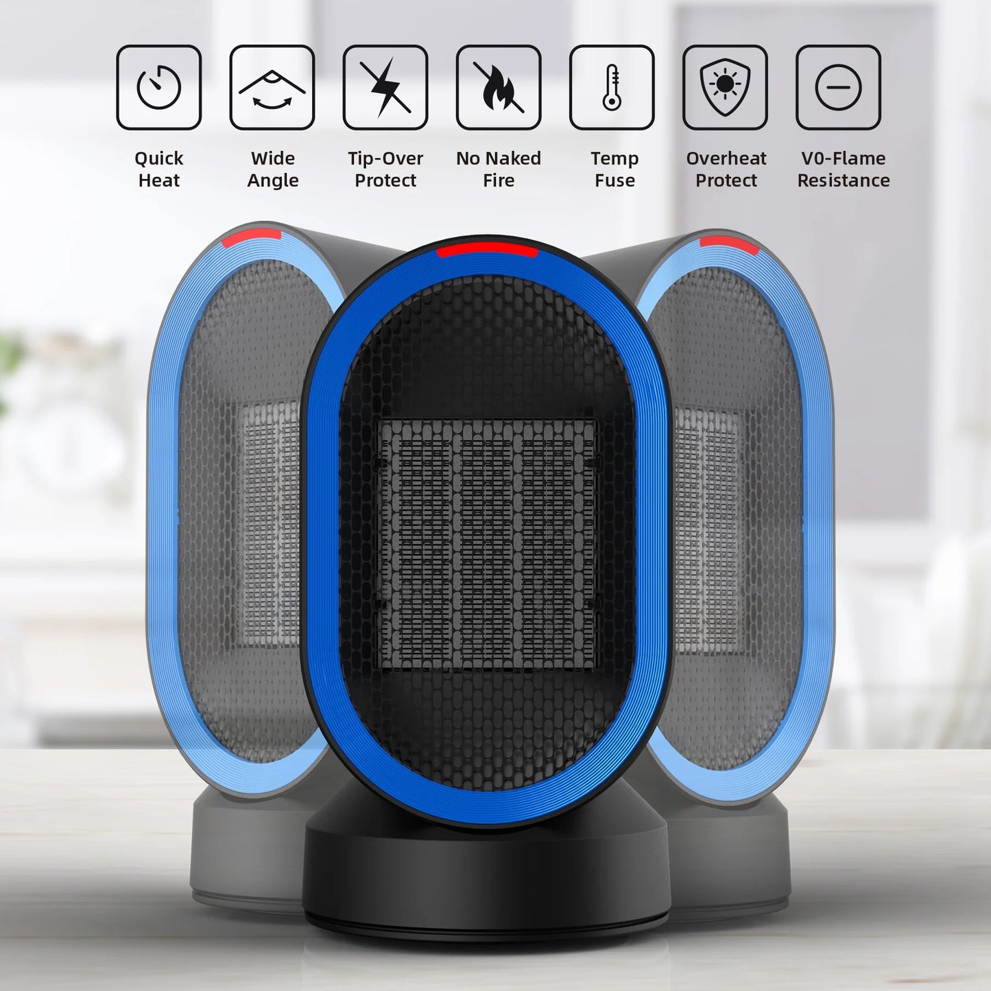 600W Space Heater, Desk Heaters with PTC Ceramic Heating , 45° Oscillation ,Tipped-Over Protection, Black