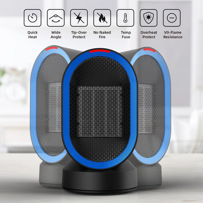 600W Space Heater, Desk Heaters with PTC Ceramic Heating , 45° Oscillation ,Tipped-Over Protection, Black