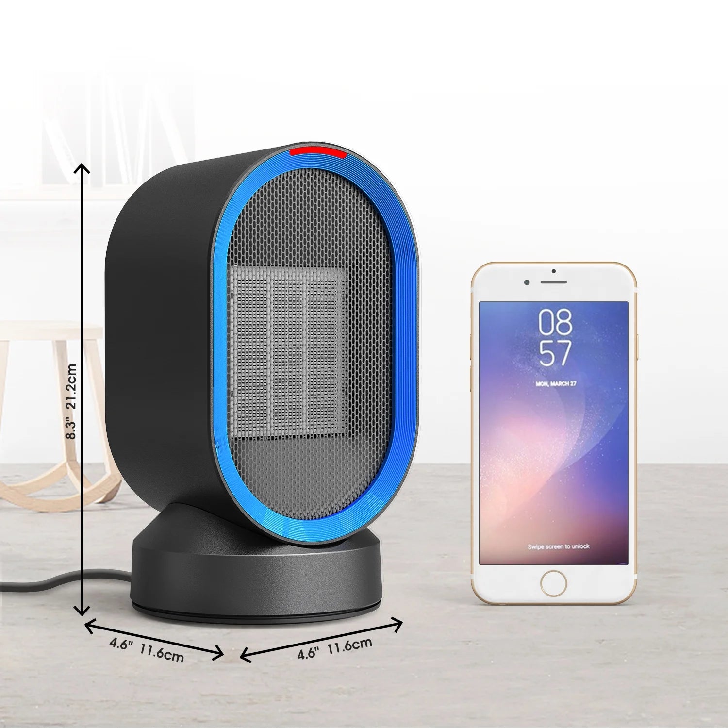 600W Space Heater, Desk Heaters with PTC Ceramic Heating , 45° Oscillation ,Tipped-Over Protection, Black