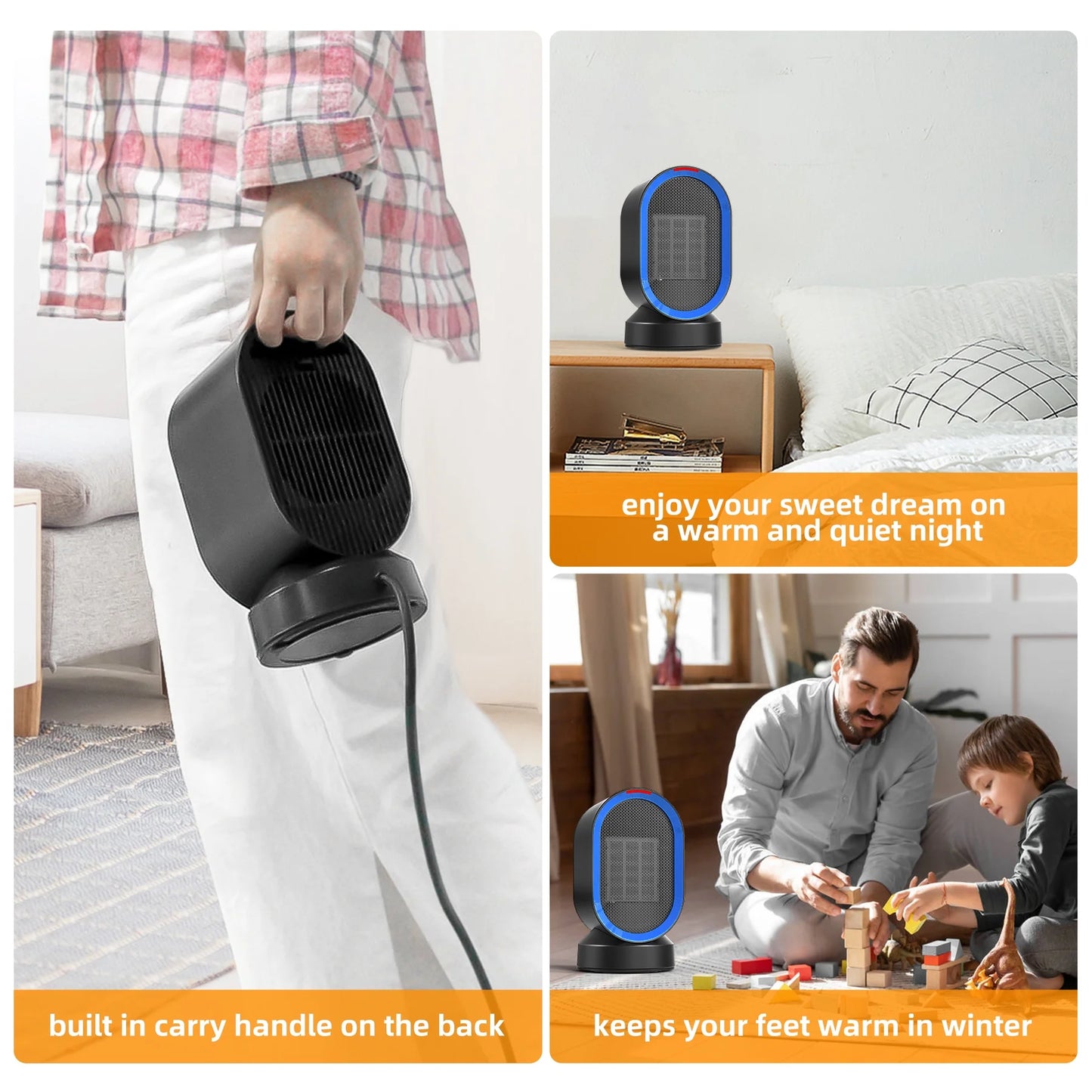 600W Space Heater, Desk Heaters with PTC Ceramic Heating , 45° Oscillation ,Tipped-Over Protection, Black